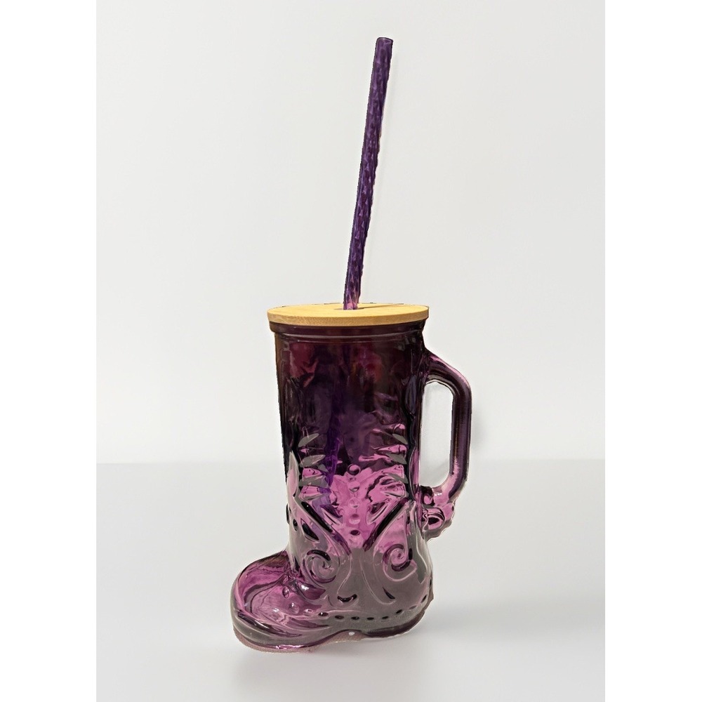 Destination Holiday Cowboy Boot 20oz Purple Glass Tumbler with Lid and Straw